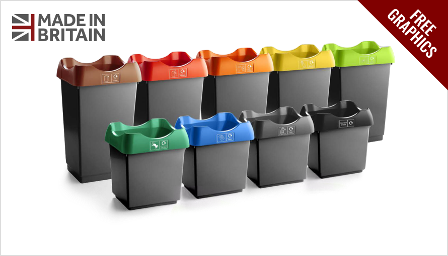 30 Litre Recycling Bin with Colour Coded Lids and Stickers